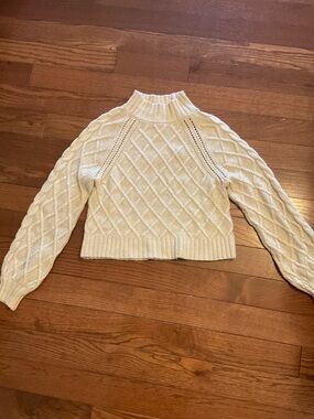 Cream Cable-Knit Mock Neck Women's Sweater